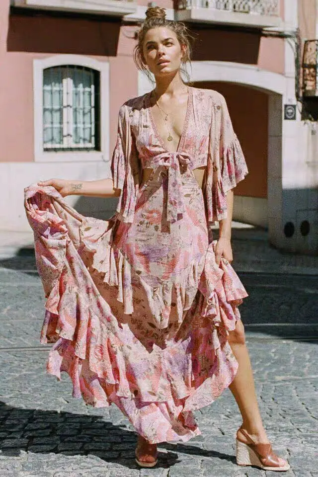 Высокое качество 2019 Boho Стиль призвание для женщин Цветочный Принт Свободные