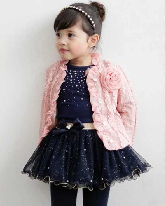 Модный жакет для девочек комплект из жакета футболки с длинными рукавами и юбки 3