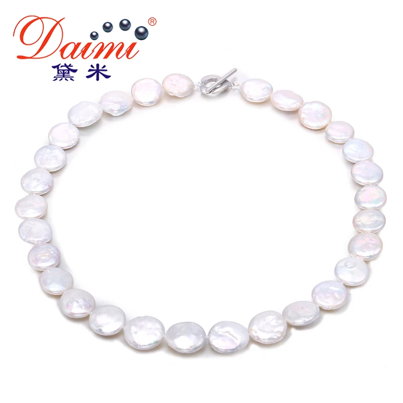 DAIMI 925 sterling silver 13-14MM Huge Coin Pearl Necklace Natural White Choker Promotion Gift | Украшения и аксессуары