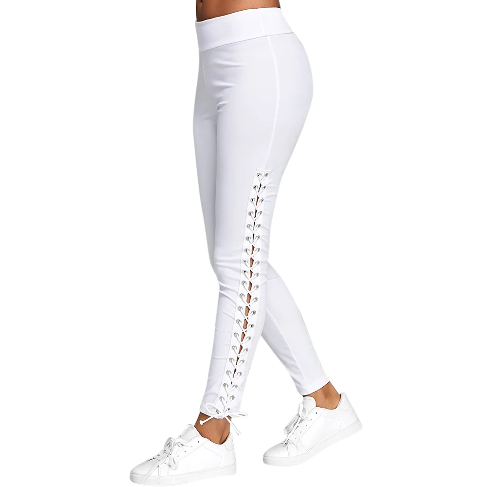 Wipalo Women Casual Lace Up Leggings With Grommet Fashion Mid Elastic Leggins 2018 Ladies Active Pants Trousers | Женская одежда