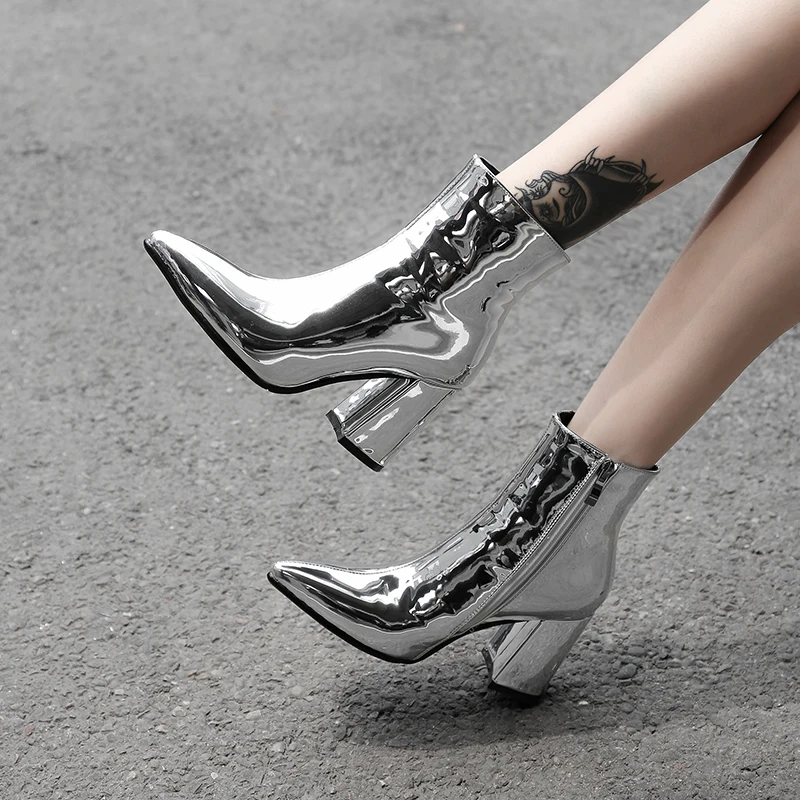 

New style Female Winter Fashion Chelsea Boots 2019 New Dropshipp Low Heel Boots Zipper Women Round Toe Square heel Sequin Boots