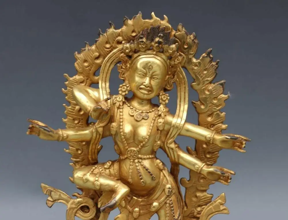 Тибетский буддизм бронзовый медный позолоченный четыре-armed Avalokitesvara Kwan-yin статуя |