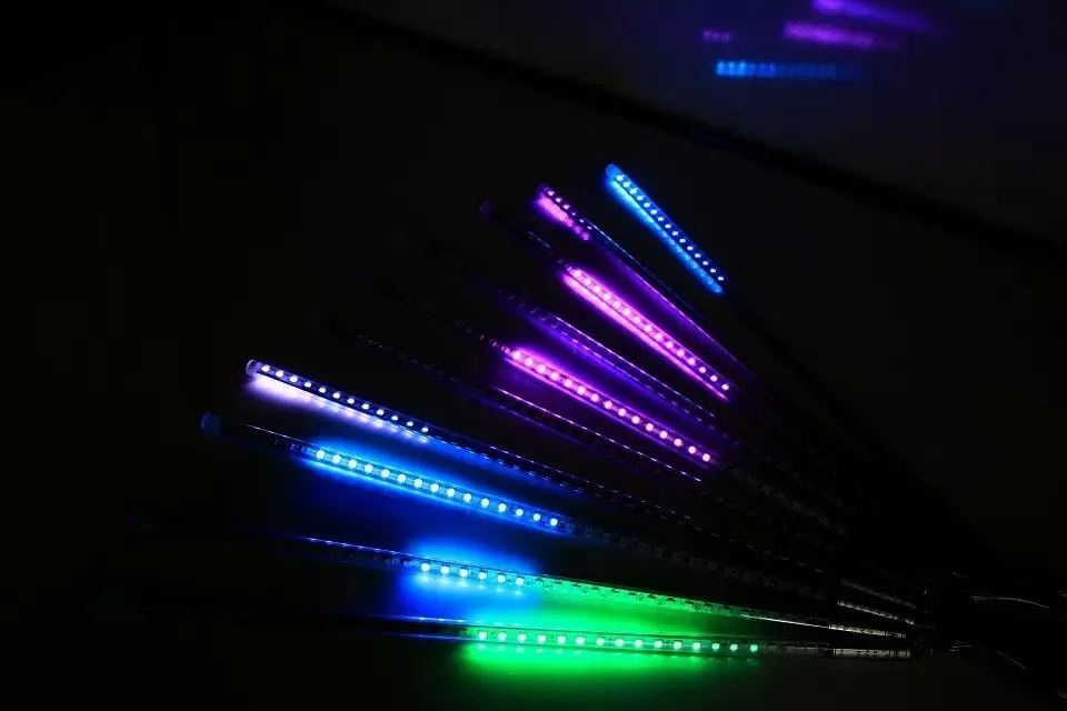 80 см длинные 5050 SMD 72 светодиодов/трубок; цветная(RGB) для снежной погоды осень Метеор светодиодные трубки, красный/зеленый/синий 12 мм диаметр; 10 шт./компл.; AC90-260V вход