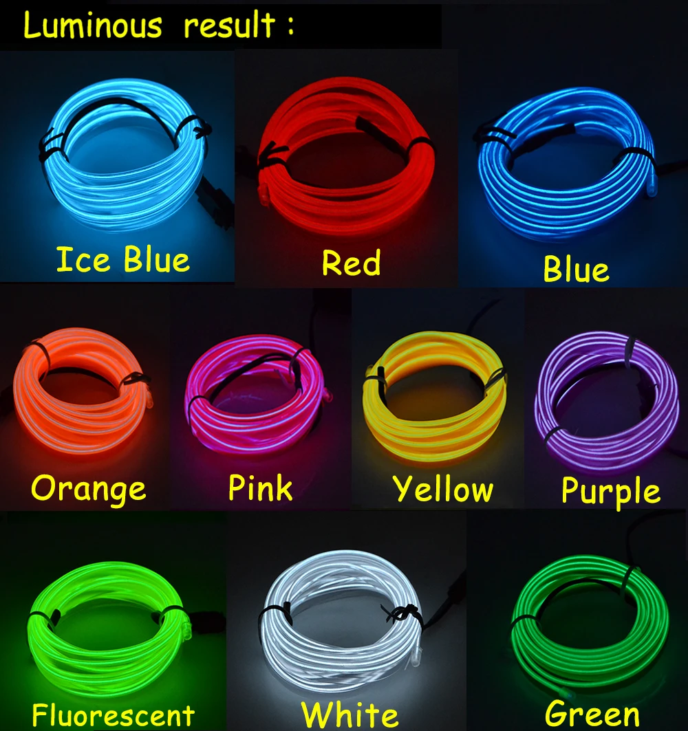 EL Wire 1M/2M/3M/5M Glow String Strips Neon LED Light + Controller Inverter Car Cigarette | Автомобили и мотоциклы