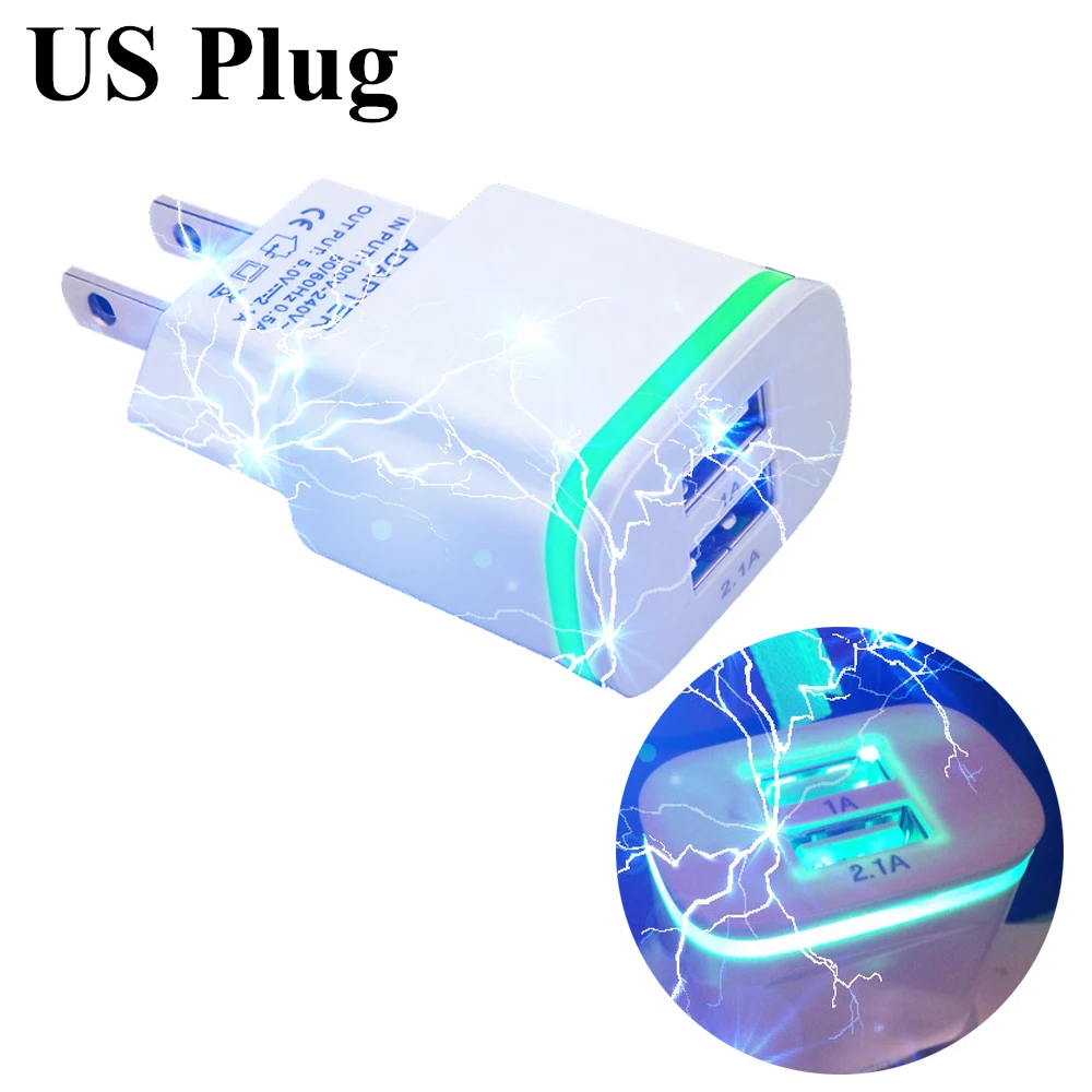 (EU / US Plug) Dual USB 5V/2.1A LED Light AC Home Travel Charger for iPhone X XR XS Max 8 7 Plus 6S 6 SE 5S iPod Touch 5 | Мобильные