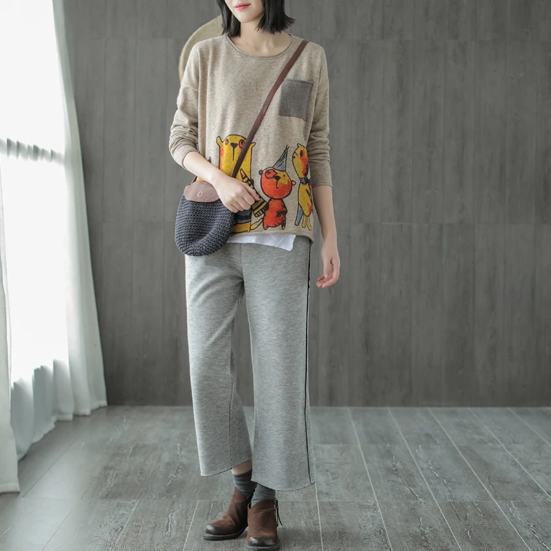 Autumn Winter Sweater Fashion Loose Character Tops O-Neck Mori girl Blended 2018 Female Casual | Женская одежда