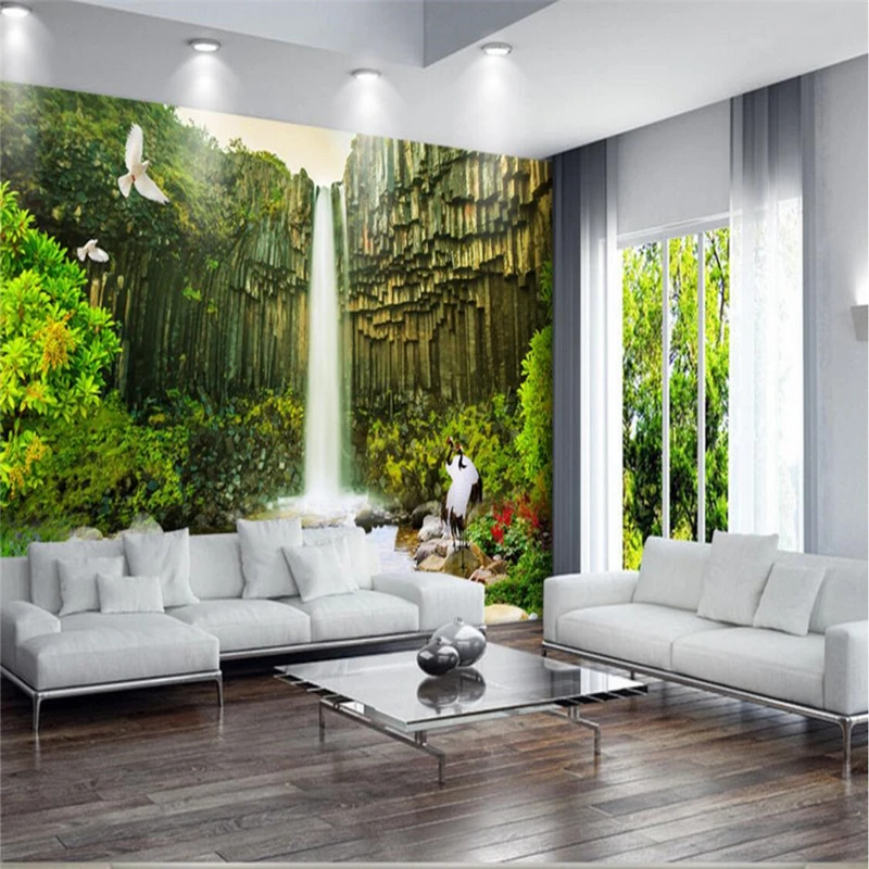 beibehang Wallpaper Mural Wall Sticker Aesthetic Rocky Mountain Waterfall Landscape Background Painting papel de parede | Обустройство