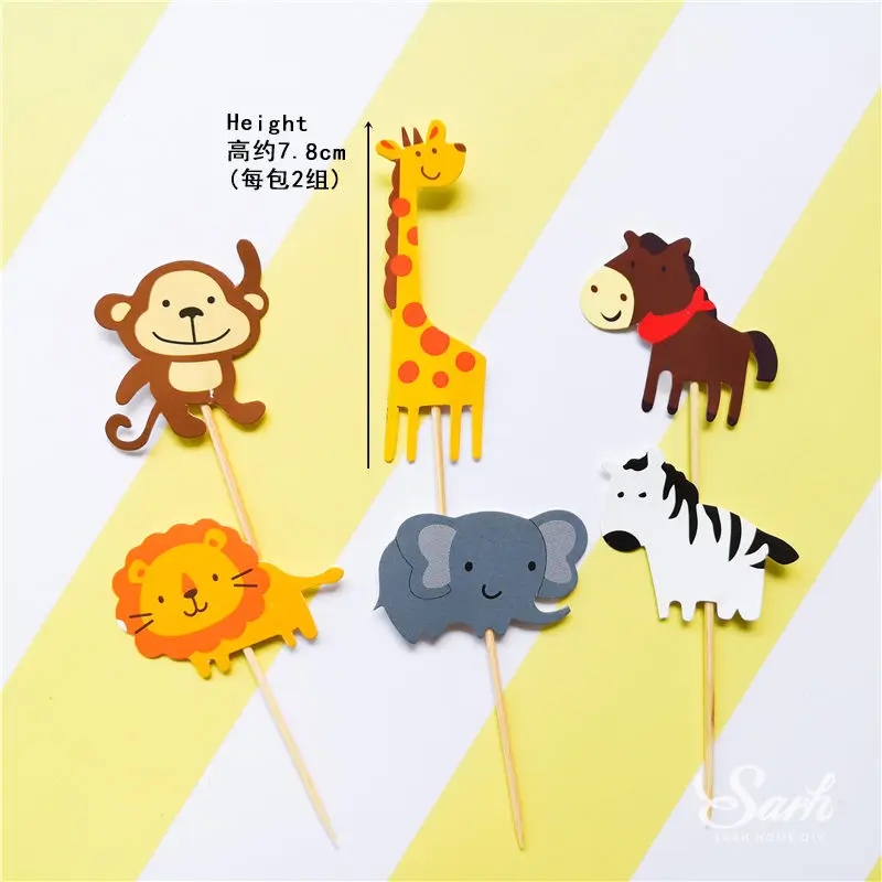 2sets 6pc per set Ins панда Лев украшение лягушка для дня детей топперы на торт для вечеринки свадебные декорации С Днем Рождения выпечки сладкие подарки - Цвет: 2sets 6pc per set