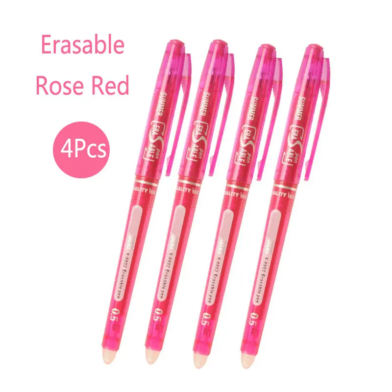 4pcs rose red Delvtch 4 шт./компл. стираемая ручка 0,5 мм стержень со стираемыми чернилами 8 Цвета чернила для гелевой ручки для Офис школа студент написание - Цвет: 4pcs rose red