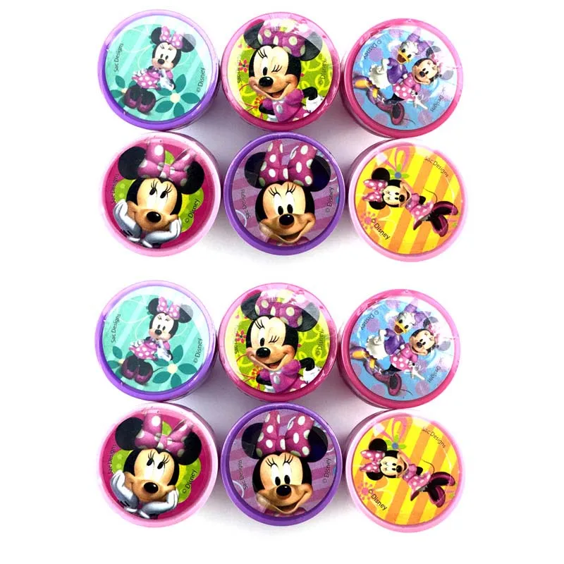 12Pcs 2x6 Minie Cartoon Round Stamp Toys for Children 12pcs DIY Handmade Craft Students Stamps Toys Book Decro Teacher Seal Kids Art Toys - Цвет: 12Pcs 2x6 Minie