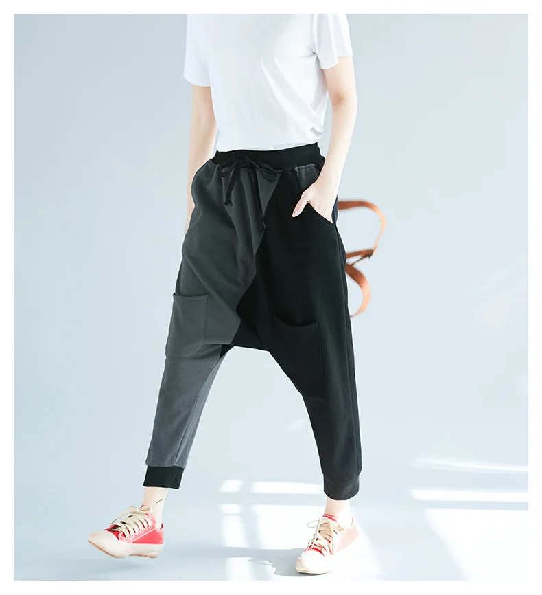 2018 Fashion Spliced Color Hip Hop Harem Pants Summer Baggy Elastic Waist Loose Casual Cotton Sagging pants trousers New |