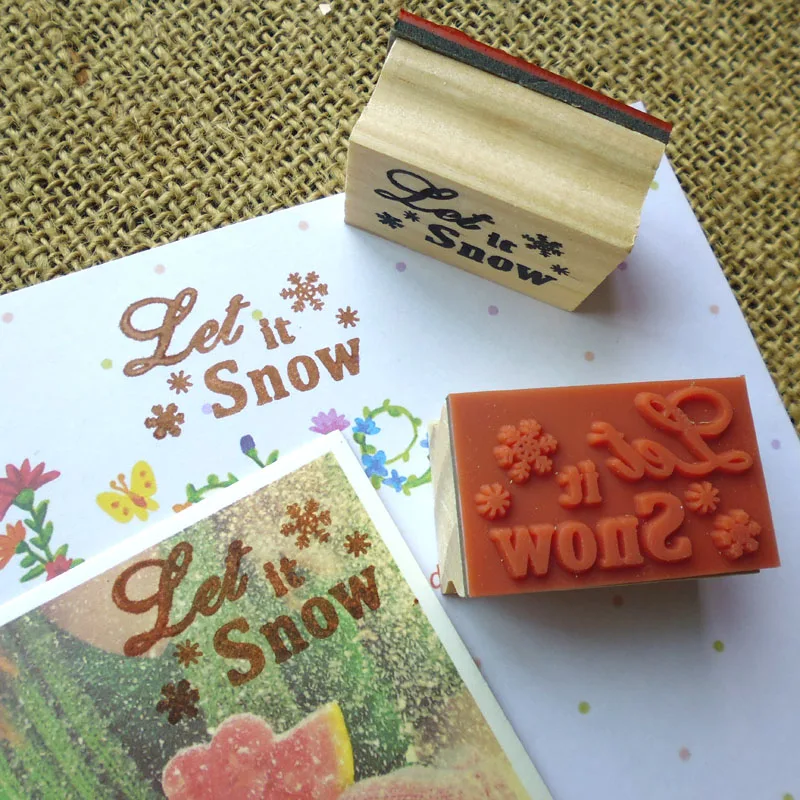 Деревянный резиновый штамп с дизайном снежинки Let It Snow with Smalll милый