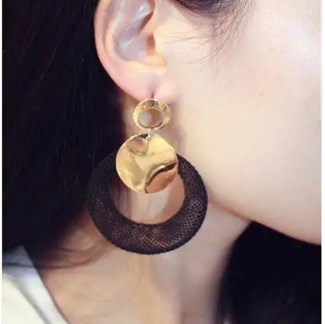 Black hollow mesh round earrings for women pendientes mujer moda big circle earings jewelry boucle d'oreille femme pendante | Украшения