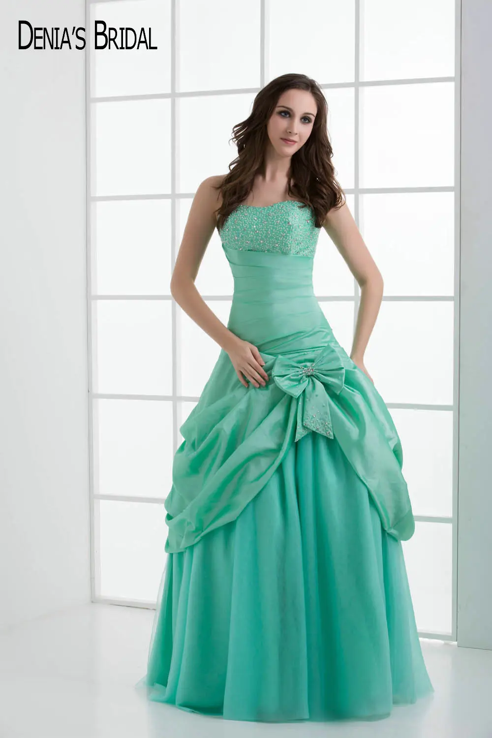 2017 вечернее платье цвета зеленой мяты с милым вырезом длиной до пола бусинами без