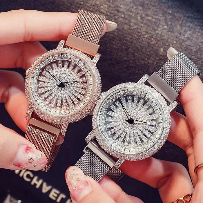 Модные женские кварцевые часы повседневные полностью со стразами с пряжкой без