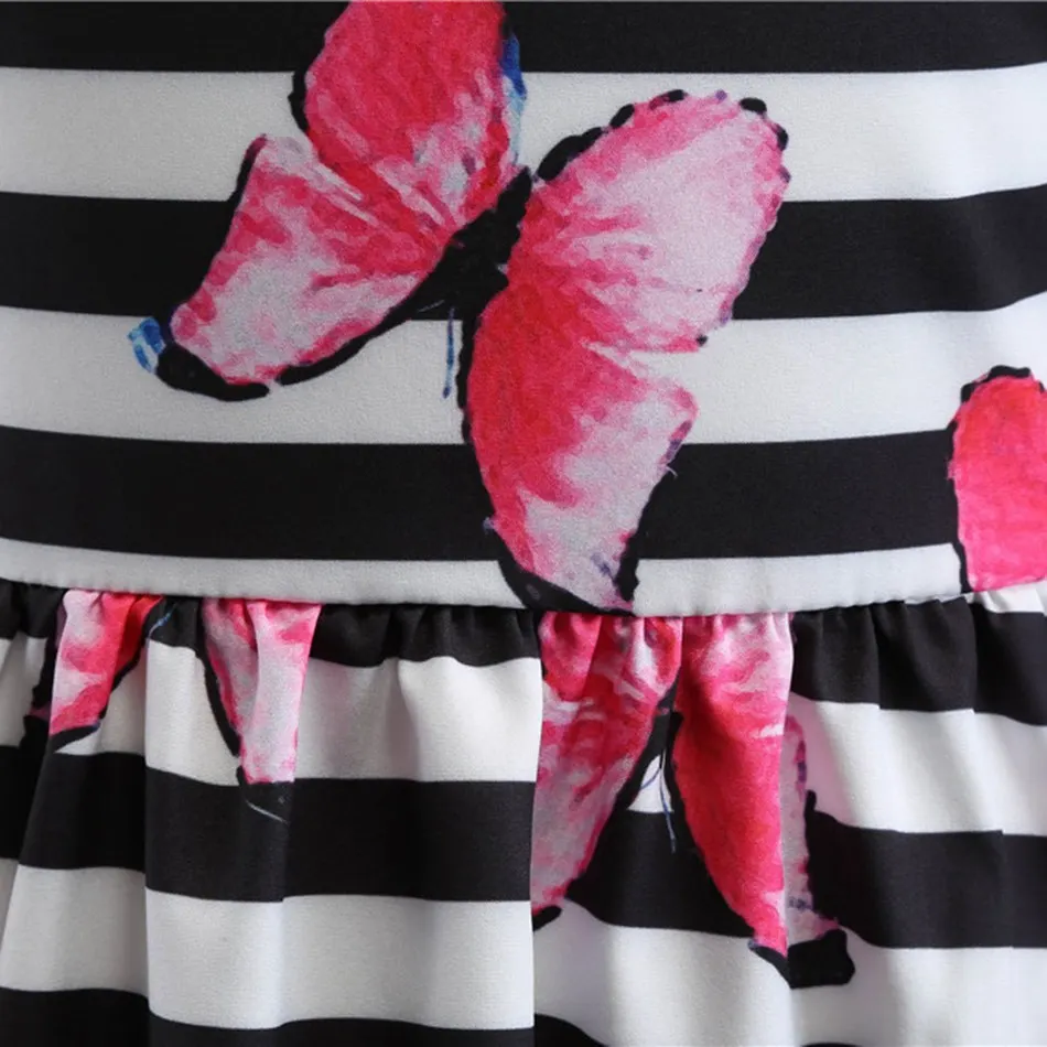 Girls Vintage Print Swing Party Dresses Children Sleeveless Summer Butterfly Casual Sundress Kids Elegant Clothes for 2-8 Years | Детская