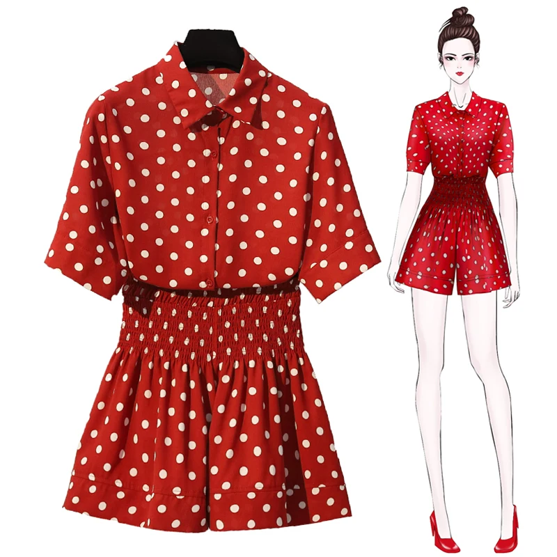 Женский комплект из двух предметов Trytree однобортный Топ в горошек с отложным