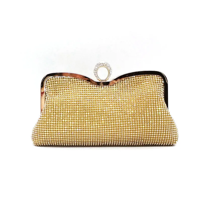 Женские кошельки, клатчи через палец, блестящие сумки через плечо, Сумка с кристаллами, свадебные кошельки, мягкий клатч, сумка через плечо - Цвет: Gold clutch