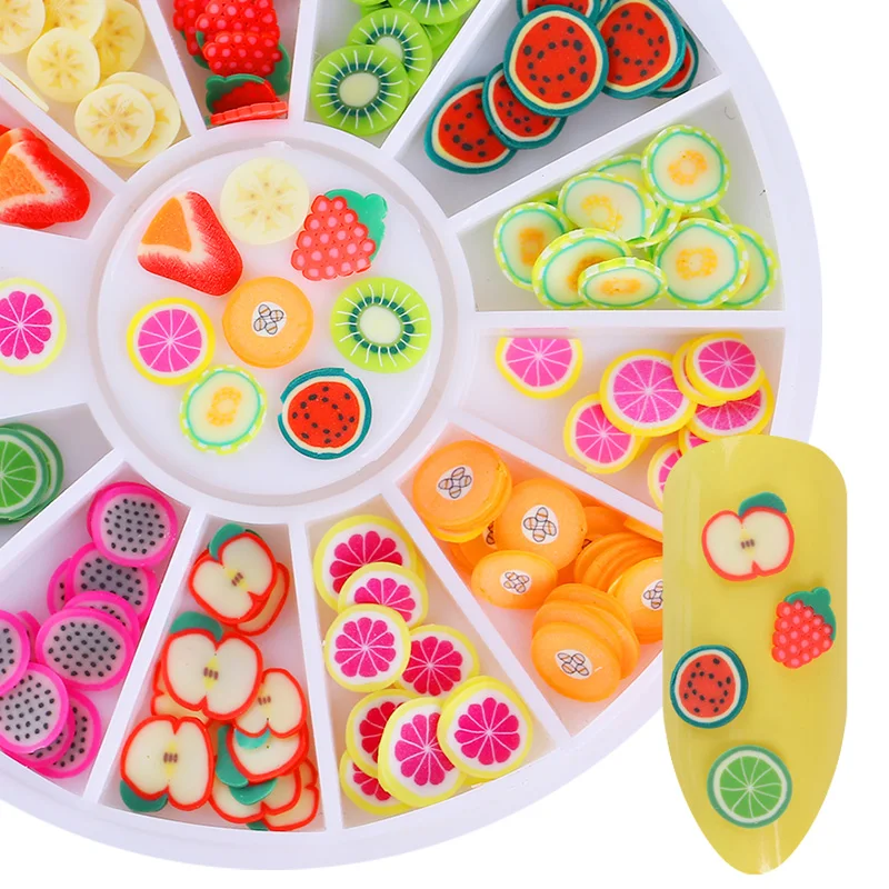 12 узоров Разноцветные Милые 3d украшения для ногтей с фруктами листы|fruit fimo|3d nail