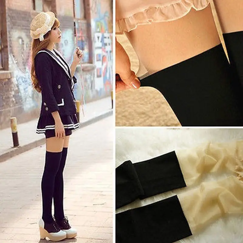 

Women Silk Stockings Pantyhose Sexy Top Thigh High Over Knee Socks Black Ladies Hosiery Knee High Stockings Elastic Hot Sale