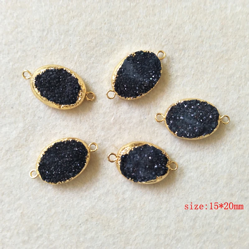 5 шт. натуральный черный Овальный Агат Жеода позолоченный коннектор Друза