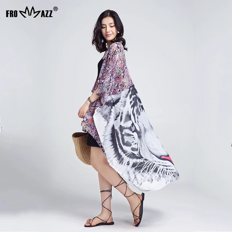 Женский кардиган с цветочным принтом FROMMAZ шифоновый Свободный рукавом до локтя