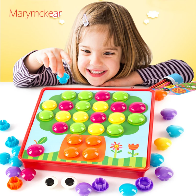 

3D Puzzle Toy Colorful Buttons Assembling Mushroom Nail Kit Baby Mosaic Composite Picture Jigsaw Board Educational Kids Toys