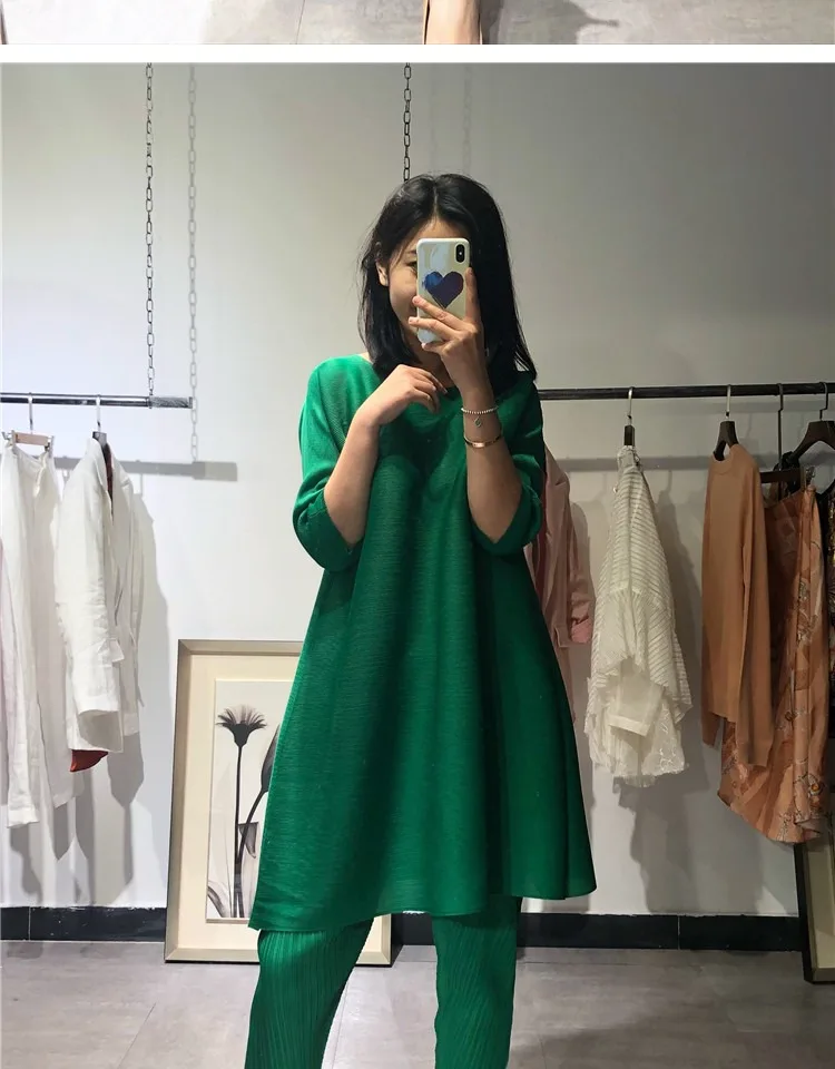 Changpleat весенне-летние женские комплекты из двух предметов Miyak плиссированные дизайн свободные большой Размеры однотонные женские костюмы мода прилива