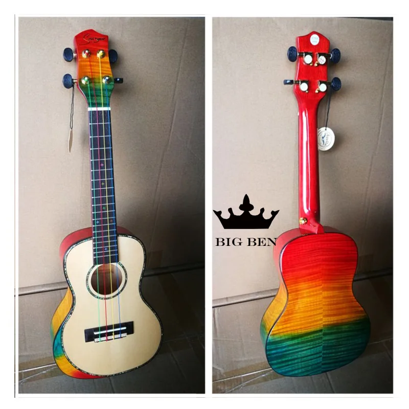 Hawaiian Guitar rainbow-colored string 23inch uklele spruce solid maple student ukulele little guitar 3D effect top | Музыкальные