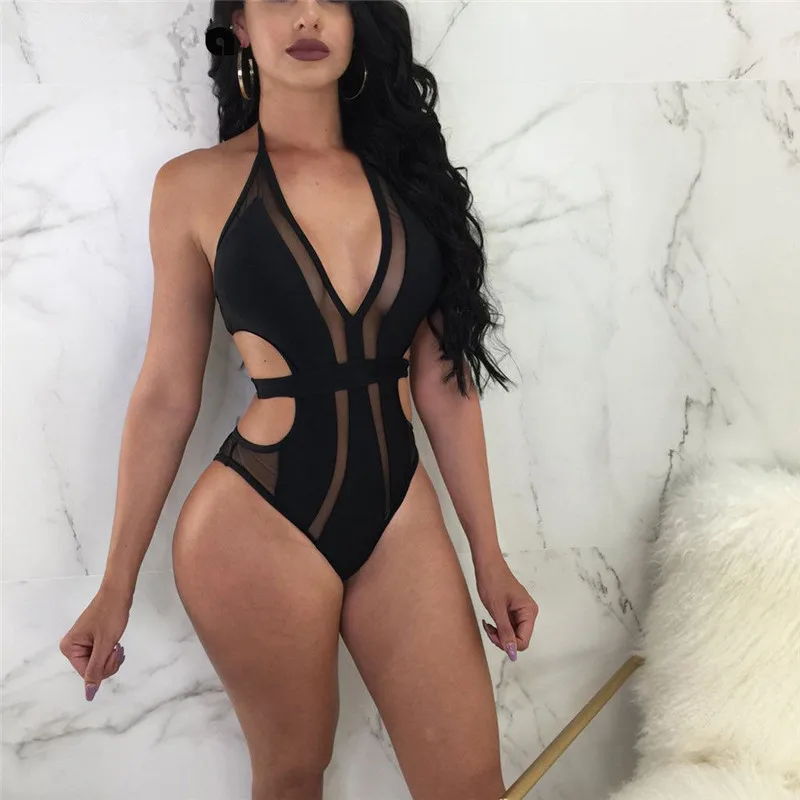 2019 Fashion Women One Piece Swimsuit Sexy Swimwear Push Up Bikini Lace Mesh Hollow Out Bathing Suit Monokini Summer Holiday | Спорт и