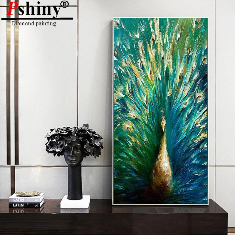 PSHINY DIY 5D алмазная вышивка продажа картины с изображением павлина из кристаллов