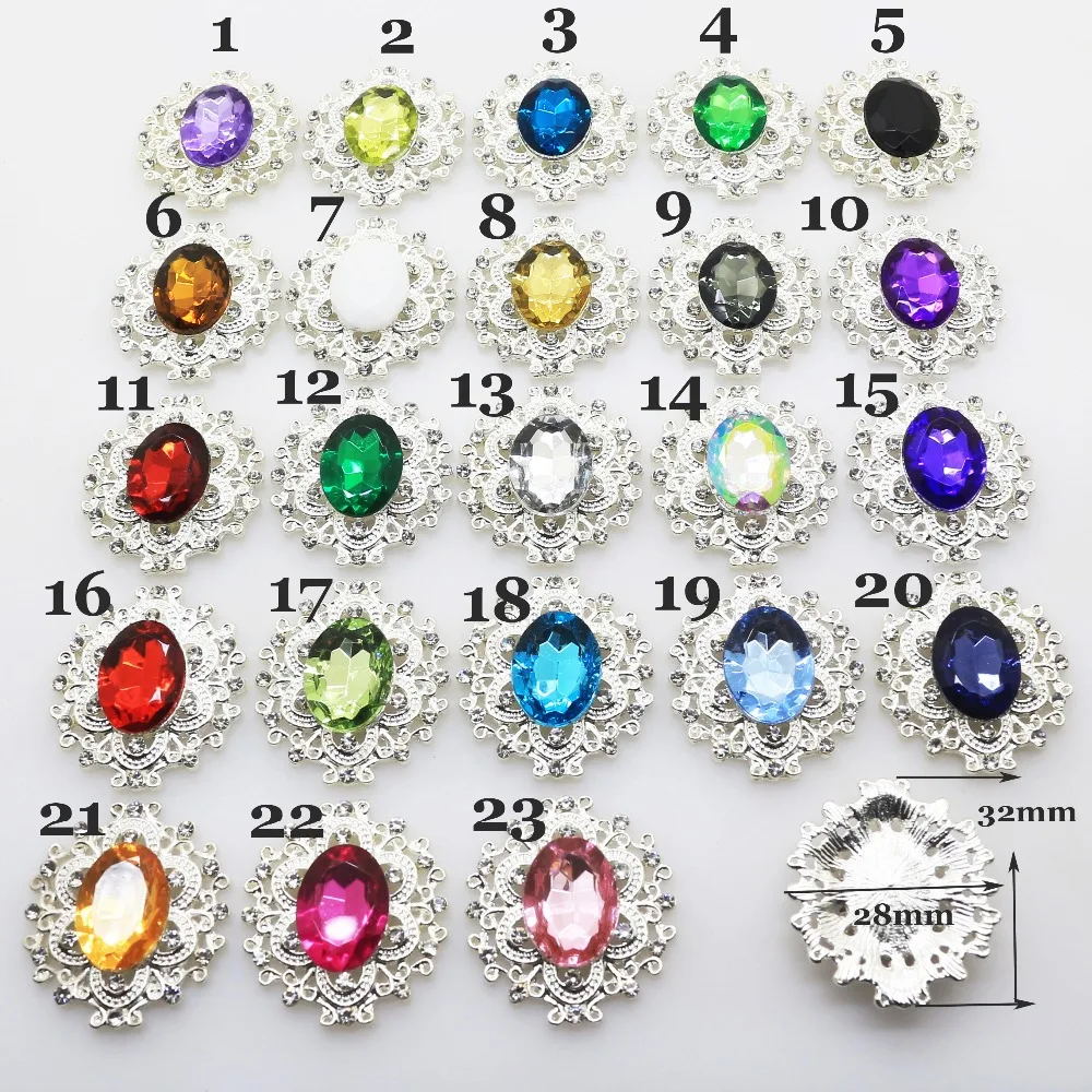

Hot sale 10pc 28*32mm Metal buttons Acryilc Rhinesotne button DIY Wedding metal hair flower center scrapbooking Accessories
