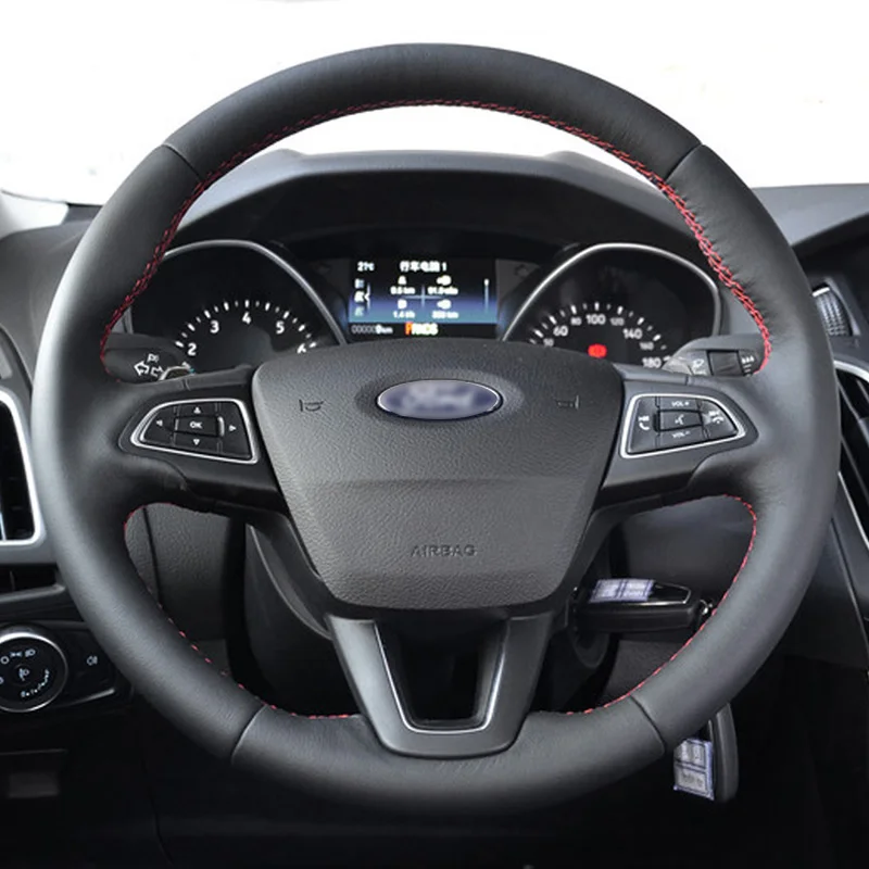 red theard Чехол рулевого колеса автомобиля из натуральной кожи для Focus 2 3 kuga/Escape Ecosport с рычагом переключения передач - Название цвета: red theard