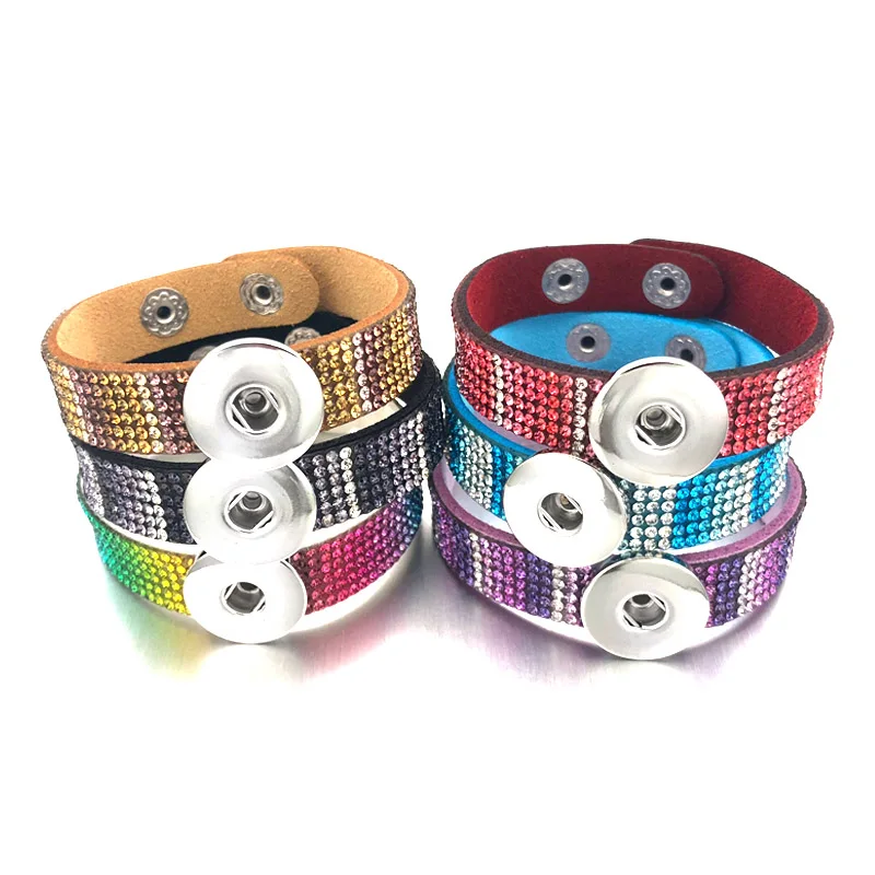 

Fashion Colorful Bling Bling 329 Crystal Velvet Leather 18mm Snap Button Charm Bracelet Bangle Jewelry For Women Teenagers Gift