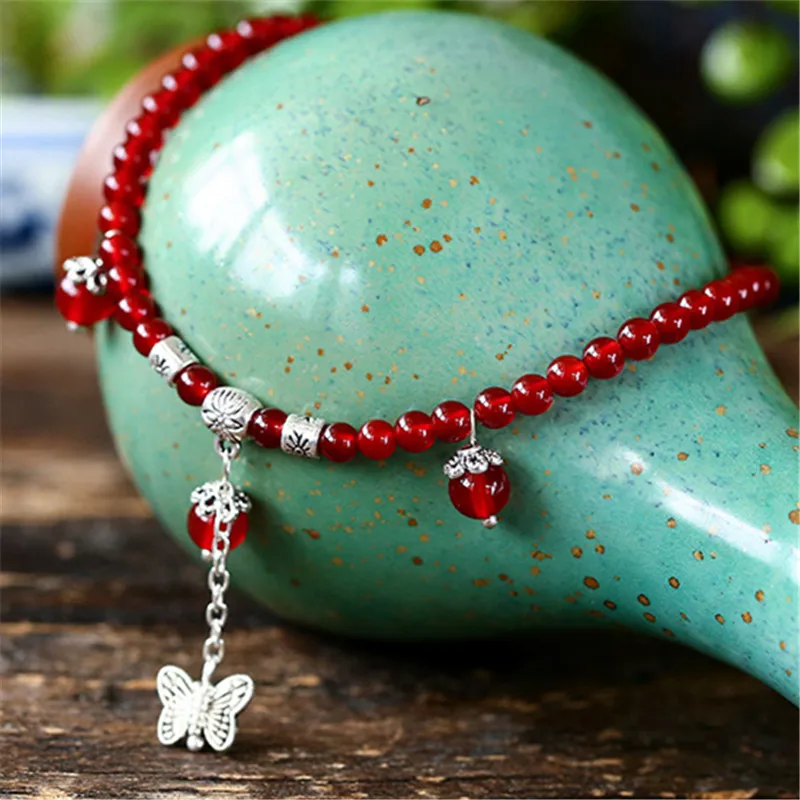 Красные Агаты 4 мм бисер летние из натурального камня с цепочкой женские ножные