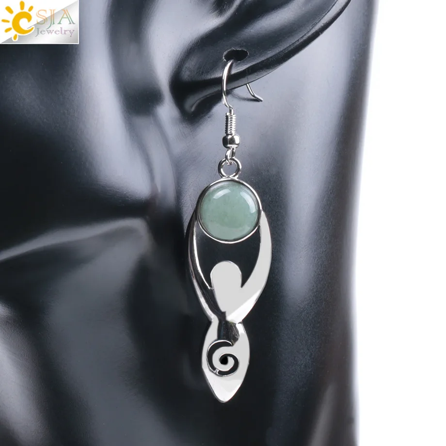 Green Aventurine CSJA натуральный камень серьги розовый кварц Висячие серьги ювелирные изделия тигровый глаз зеленый авантюрин черный кристалл оникс круглый шарик девушка F061 - Окраска металла: Green Aventurine