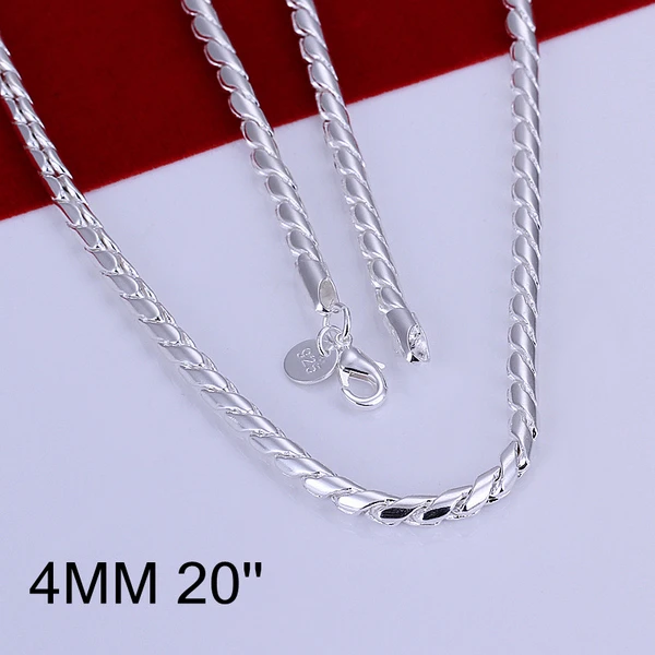 Hot sterling 925 silver jewelry necklaces choker 4mm twisted rope necklace for men women vitage pendant chain colliers | Украшения и