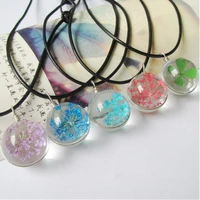 natural dandelion ellipse clover crystal necklace handmade dried flowers pendant permanent preservation chains jewelry gor women