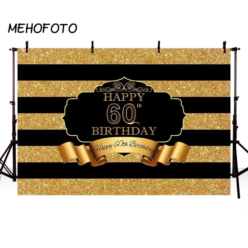 Фотофон MEHOFOTO с черными золотыми полосками для вечерние днем рождения 30 40 50 60 70 |