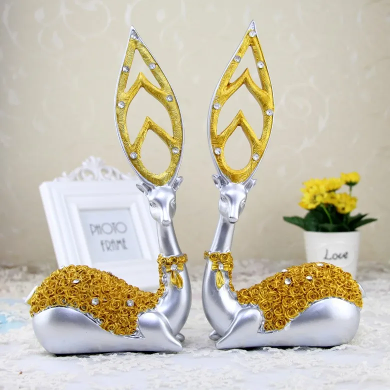 Золотой олень смолы фигурка ремесла миниатюрный палевый статуя Свадебные