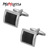 memolissa classic luxury custom silvery black enamel square cufflinks for men women simple style business shirt cuff button