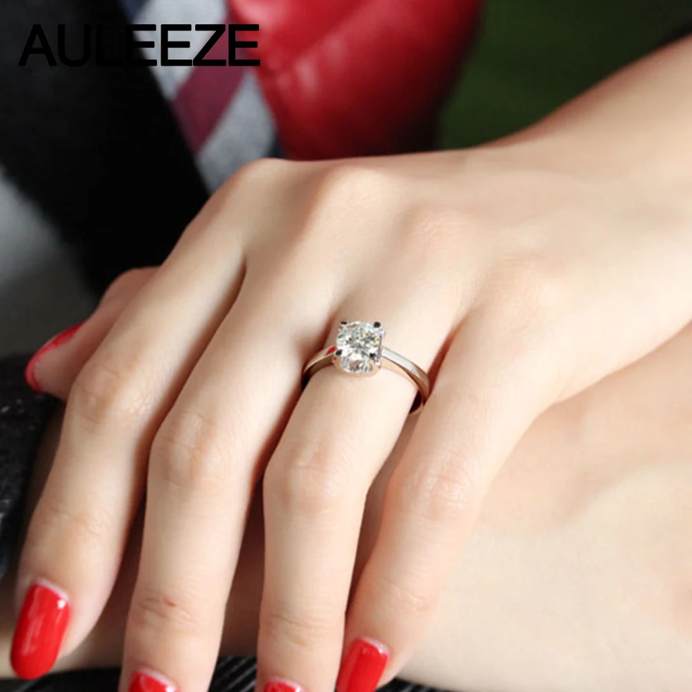 Classic Prong Setting 9K White Gold Engagement Rings For Women Round 1CT NSCD Simulated Diamond Solitaire Ring Wedding Jewelry | Украшения