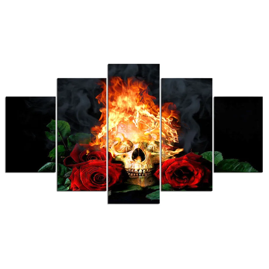 Ysdafen 5 панель HD Печатные Живопись череп розы холсте Home Decor Wall Art картина для