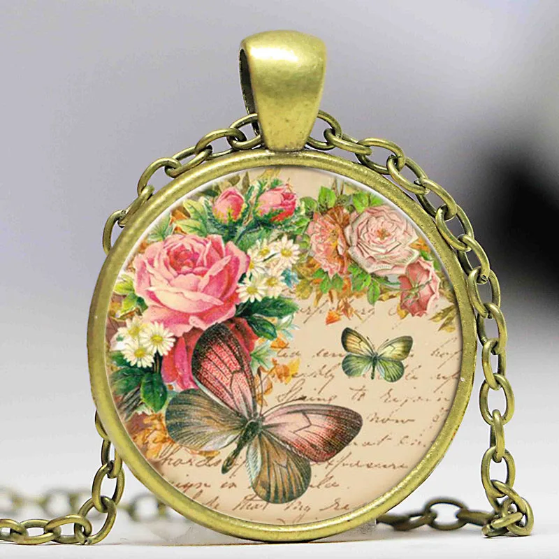 Ожерелье из стекла с подвеской в виде розовой бабочки | Украшения и аксессуары