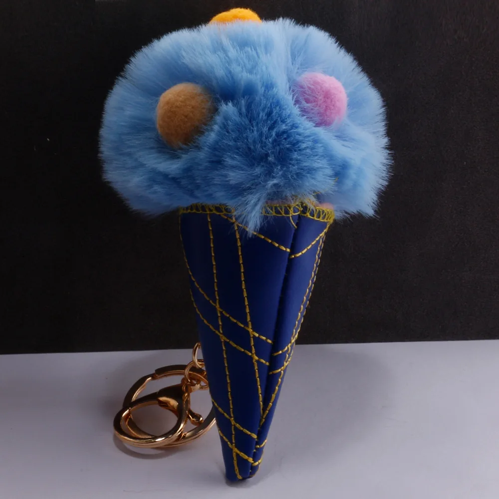 Mini Plush Kawaii Colorful ice cream Fur keychain Soft Toys Cute Kids Dolls pompom fluffy Car Key Charm Baby Girls gift | Игрушки и