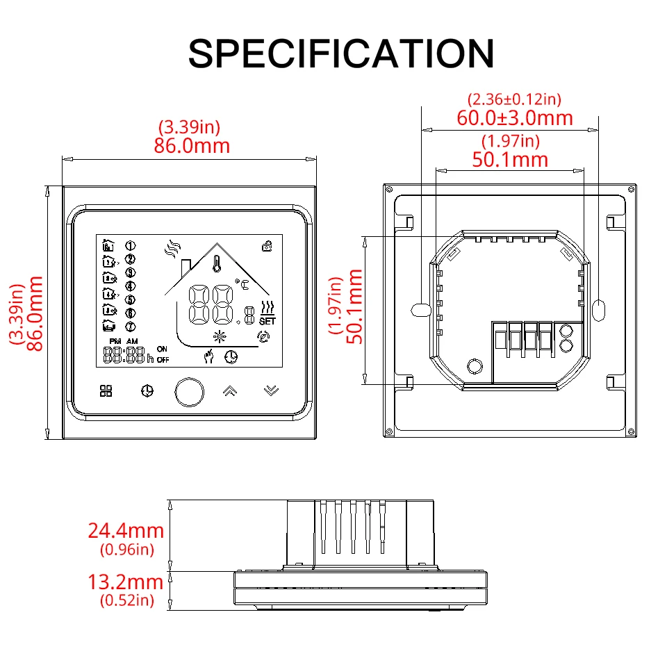 

Thermostat Temperature Controller LCD Touch Screen Backlight for Water/gas boiler 3A Weekly Programmable