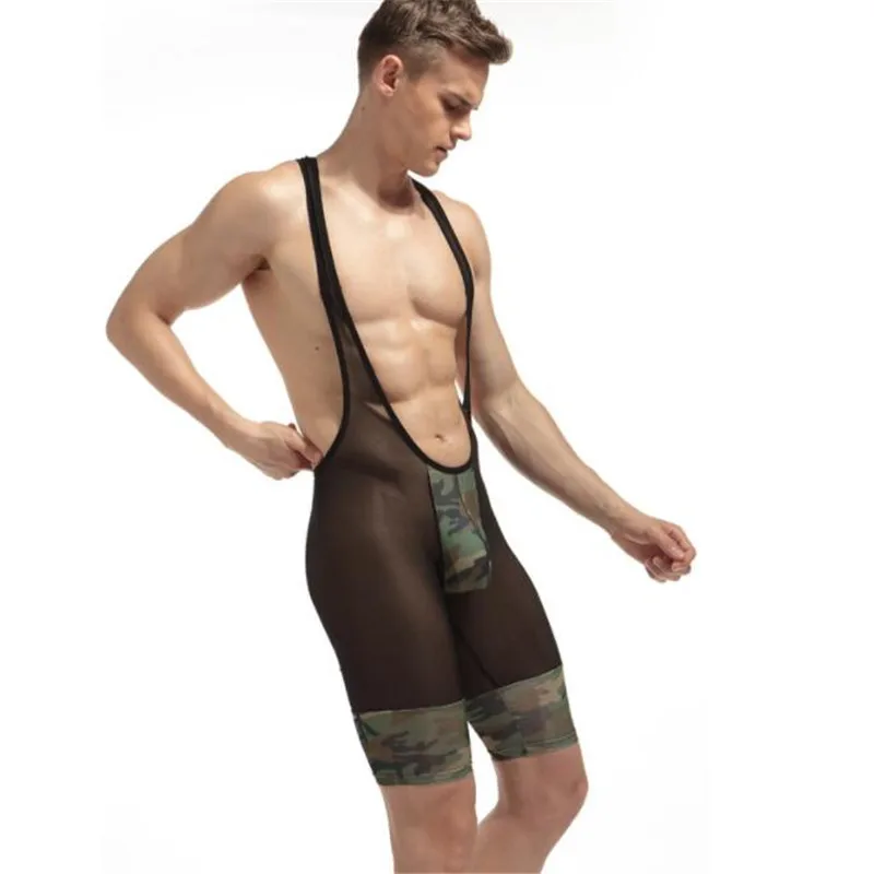 New Men's Underwear Camouflage Net Yarn Patchwork Bodysuits Bodywear Singlet | Тематическая одежда и униформа