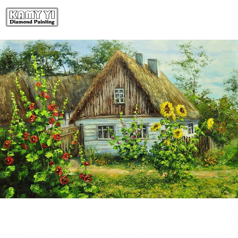 

Needlework diamond painting 5d diamond embroidery Forest house square drill full embroidery photos rhinestones home decoration
