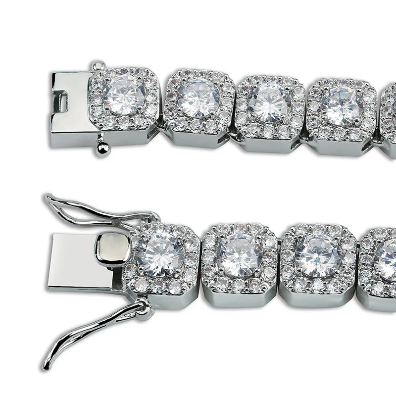 10 мм Bling Iced Out теннисная цепь квадратная решетка AAA CZ камень золото серебро кубический циркон Чокеры ожерелья для мужчин хип хоп ювелирные изделия