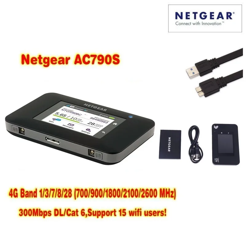 Lot of 10pcs original packag netger AC790S 4g cat6 300 mbps mobile touch screen router (plus antenna)